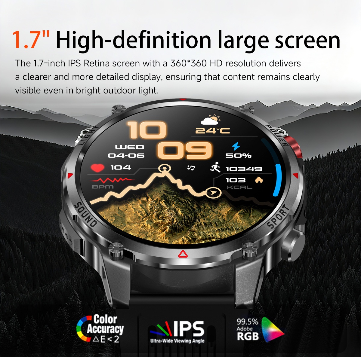 HT45 Outdoor Smart Watch with 1.7" Round HD Display & 1100mAh Battery