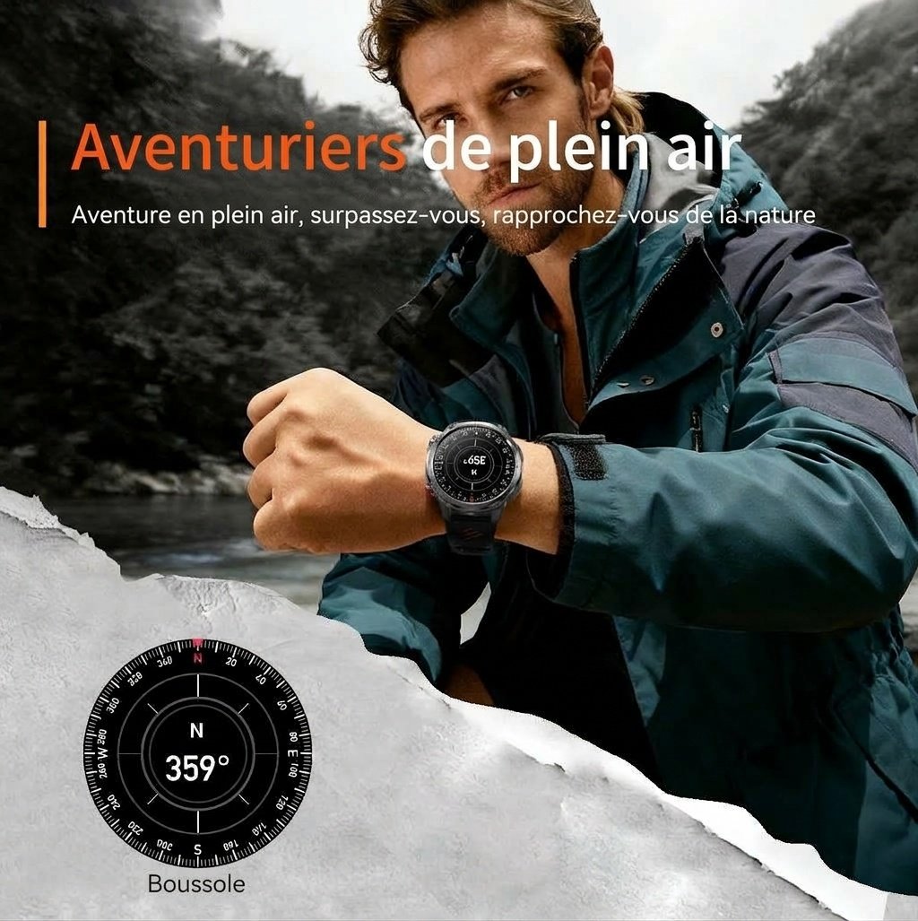 Montre connectée HT45 Outdoor avec écran rond HD de 1,7 pouce et batterie de 1100 mAh
