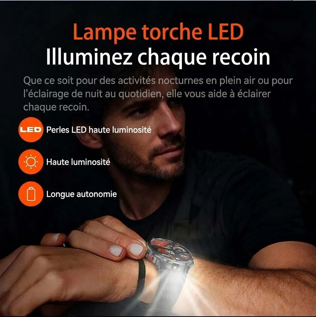 Montre connectée HT45 Outdoor avec écran rond HD de 1,7 pouce et batterie de 1100 mAh