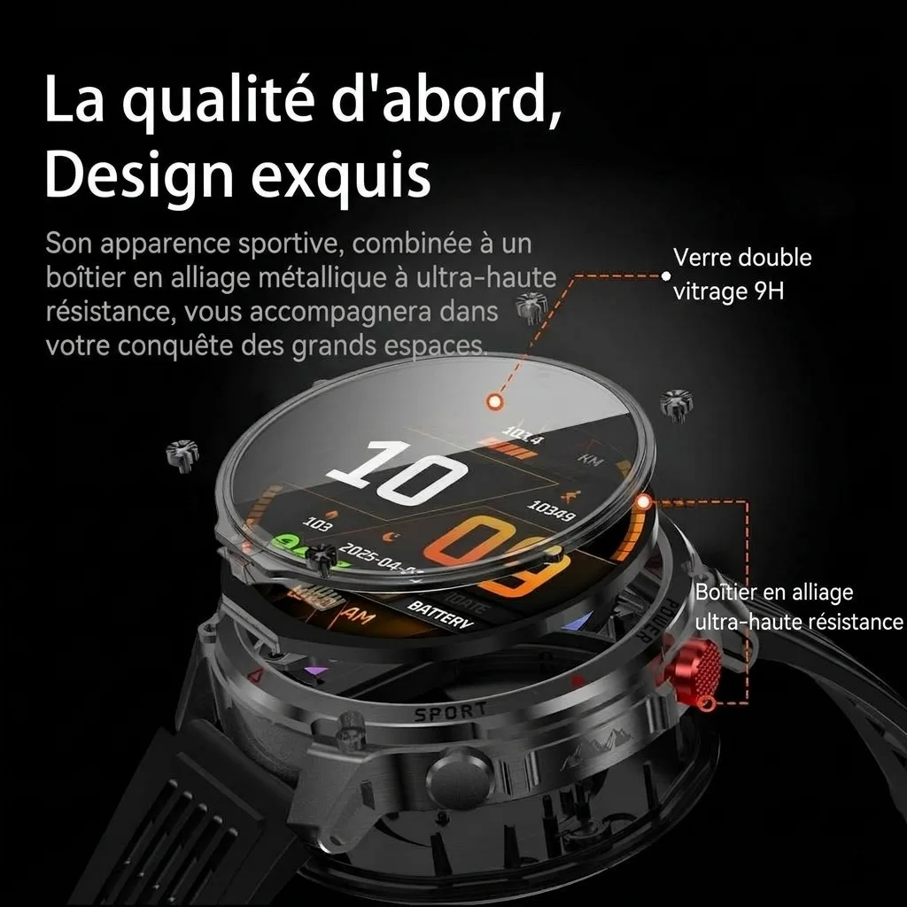 Montre connectée HT45 Outdoor avec écran rond HD de 1,7 pouce et batterie de 1100 mAh