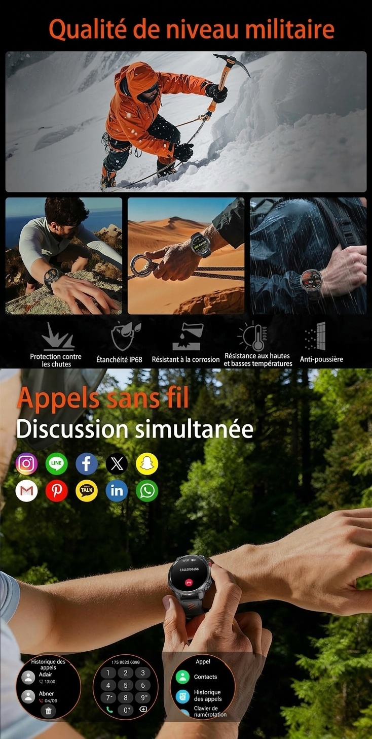 Montre connectée HT45 Outdoor avec écran rond HD de 1,7 pouce et batterie de 1100 mAh