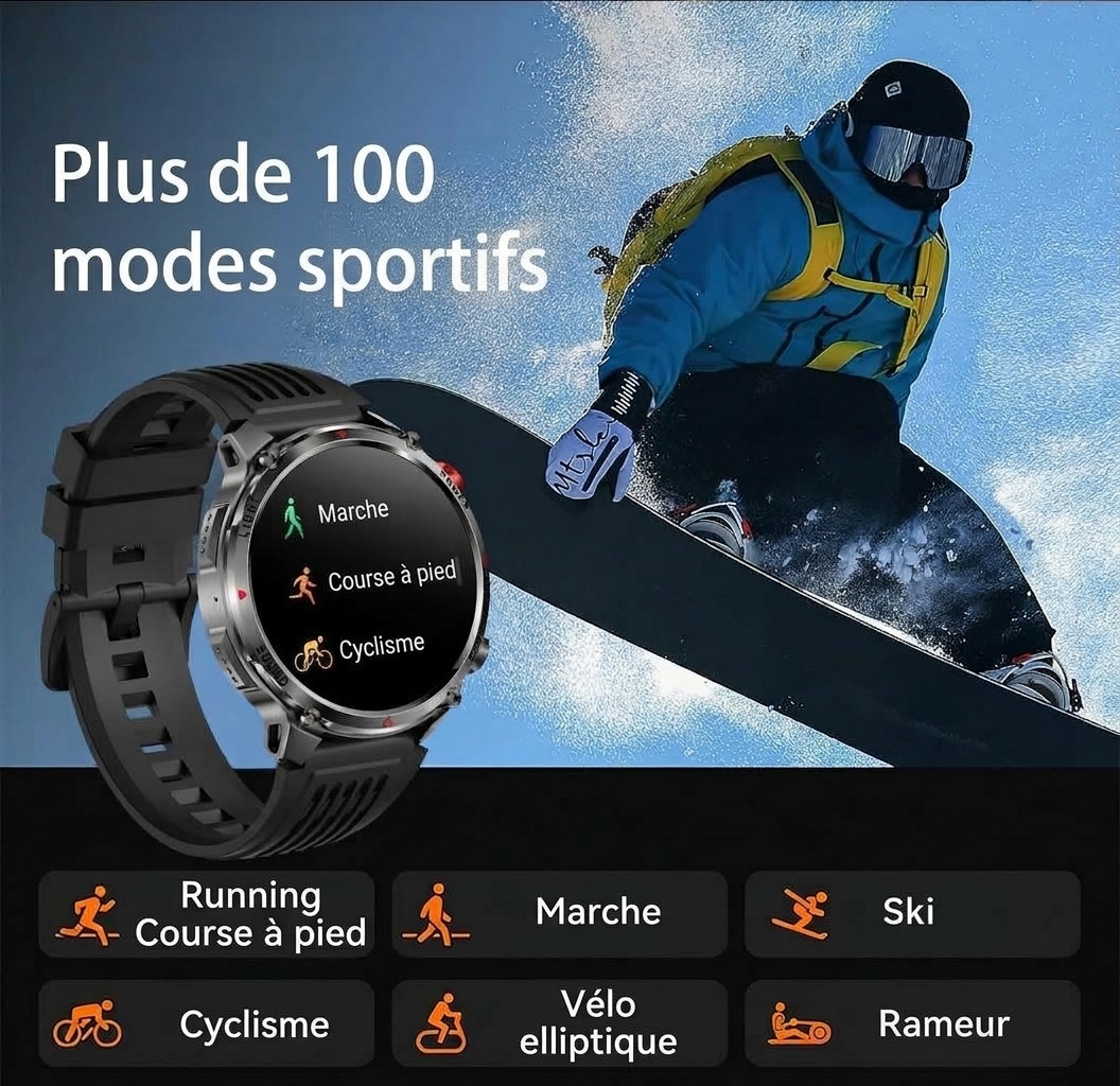 Montre connectée HT45 Outdoor avec écran rond HD de 1,7 pouce et batterie de 1100 mAh