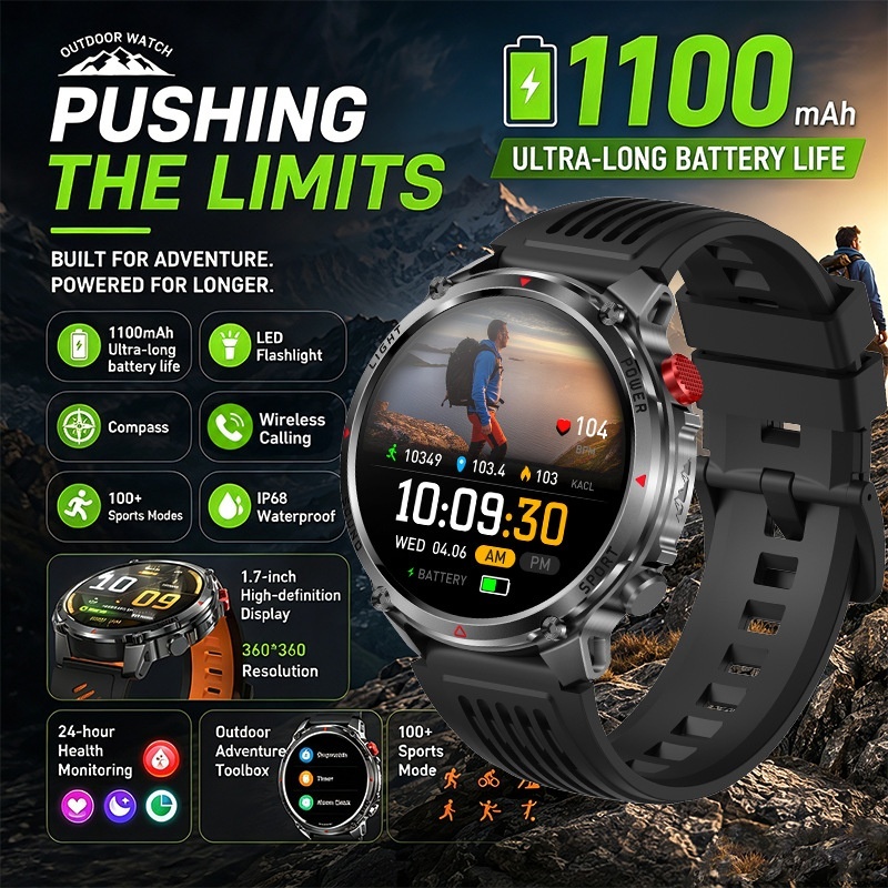 Montre connectée HT45 Outdoor avec écran rond HD de 1,7 pouce et batterie de 1100 mAh