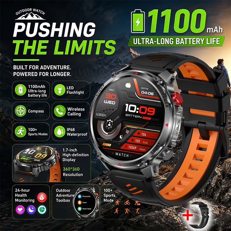 HT45 Outdoor Smart Watch with 1.7" Round HD Display & 1100mAh Battery