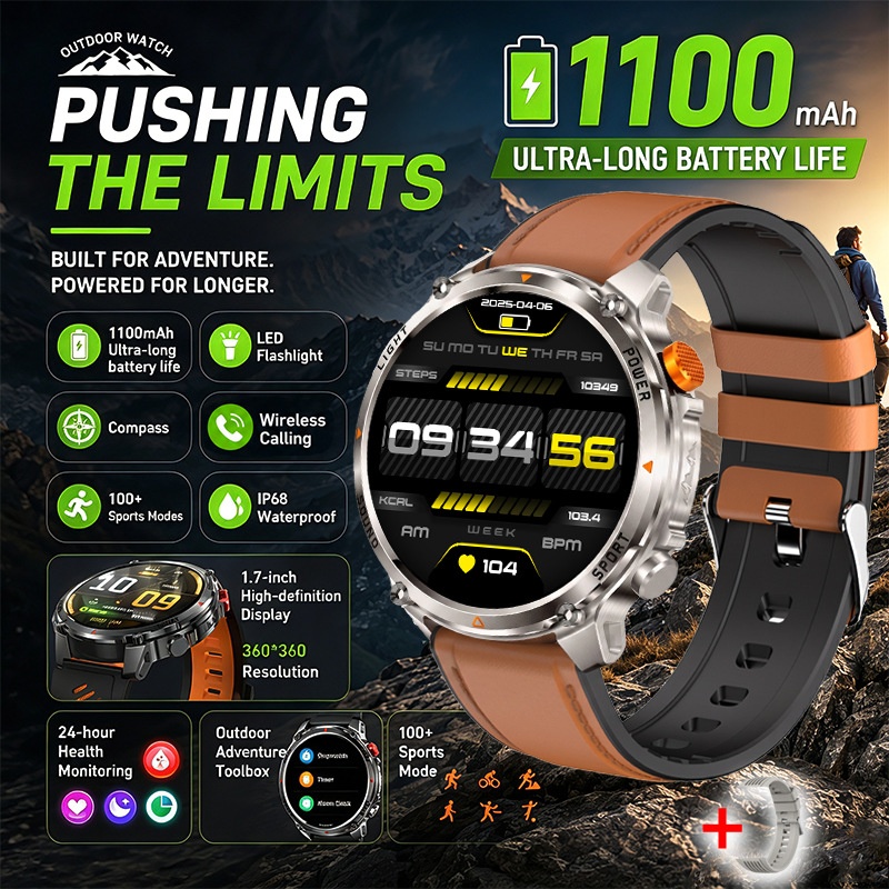 HT45 Outdoor Smart Watch with 1.7" Round HD Display & 1100mAh Battery