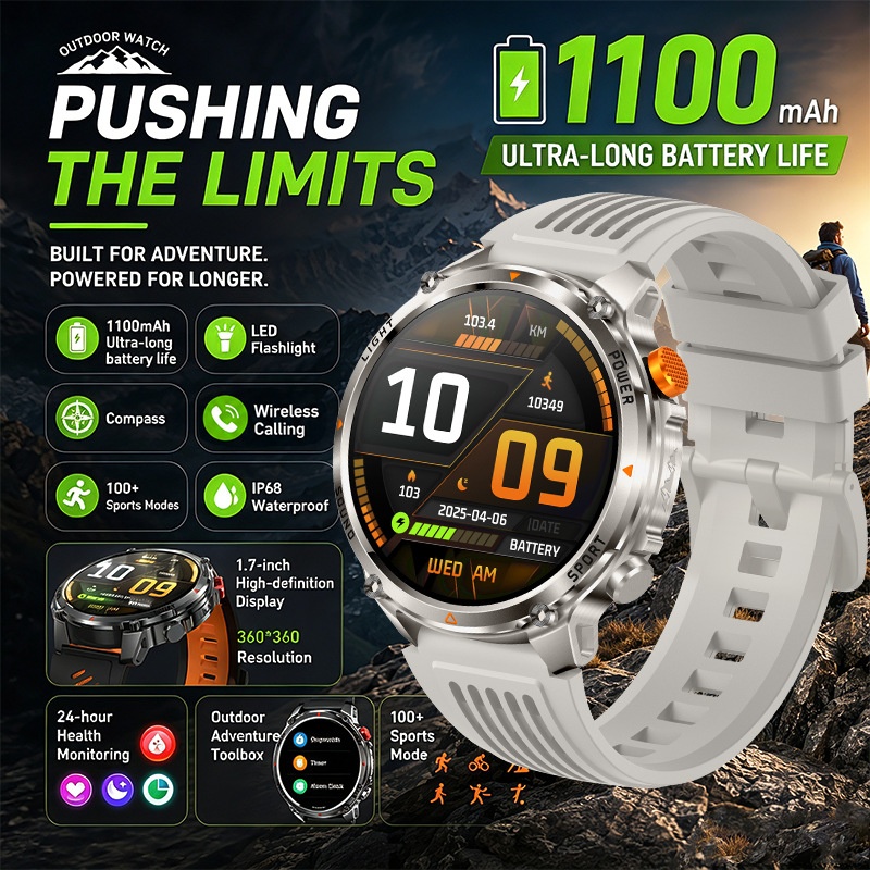 HT45 Outdoor Smart Watch with 1.7" Round HD Display & 1100mAh Battery