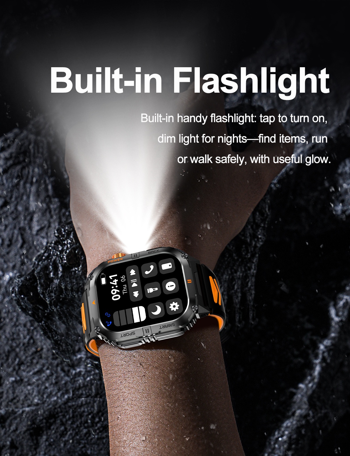 Rugged Sports Smart Watch for Men with Large HD Screen & BT Calling