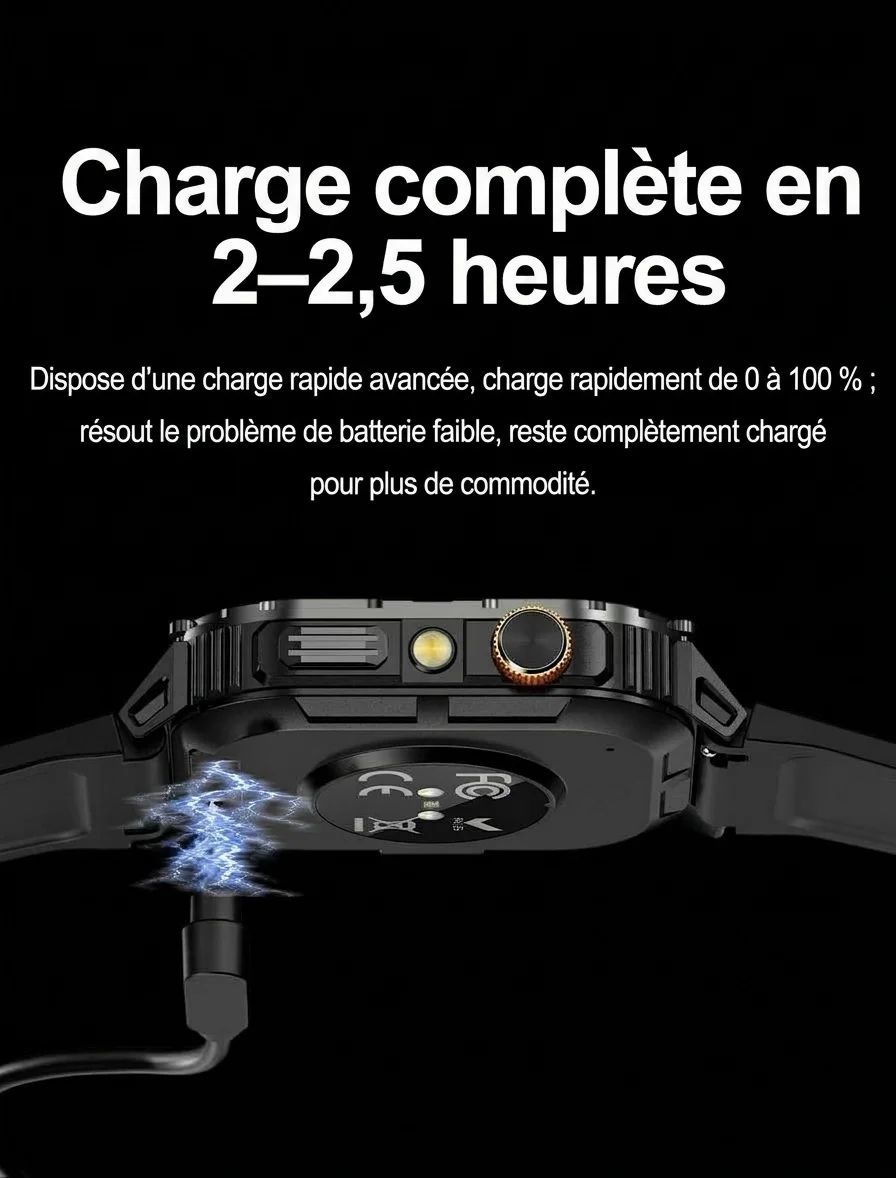 Montre connectée de sport robuste pour homme avec grand écran HD et appels Bluetooth