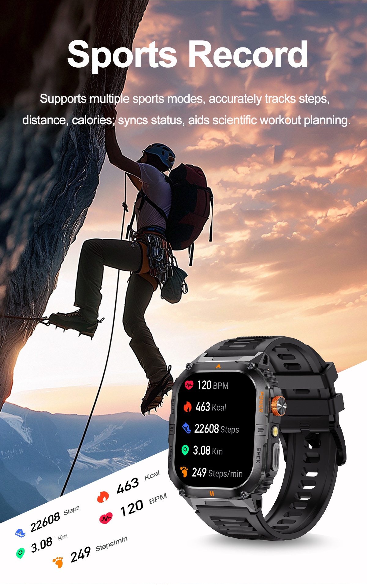 Rugged Sports Smart Watch for Men with Large HD Screen & BT Calling