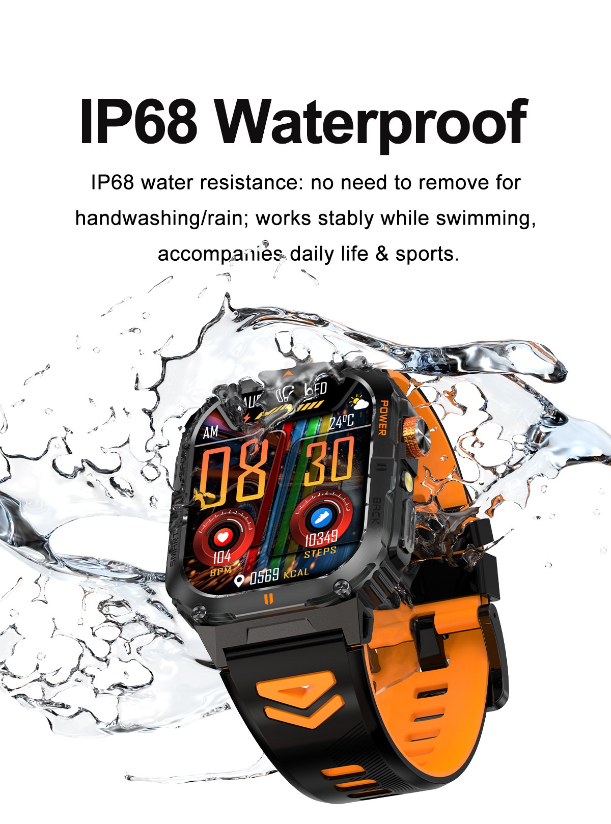 Rugged Sports Smart Watch for Men with Large HD Screen & BT Calling