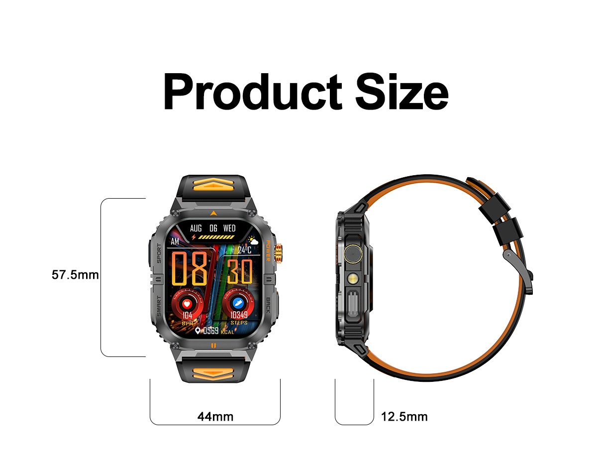 Rugged Sports Smart Watch for Men with Large HD Screen & BT Calling