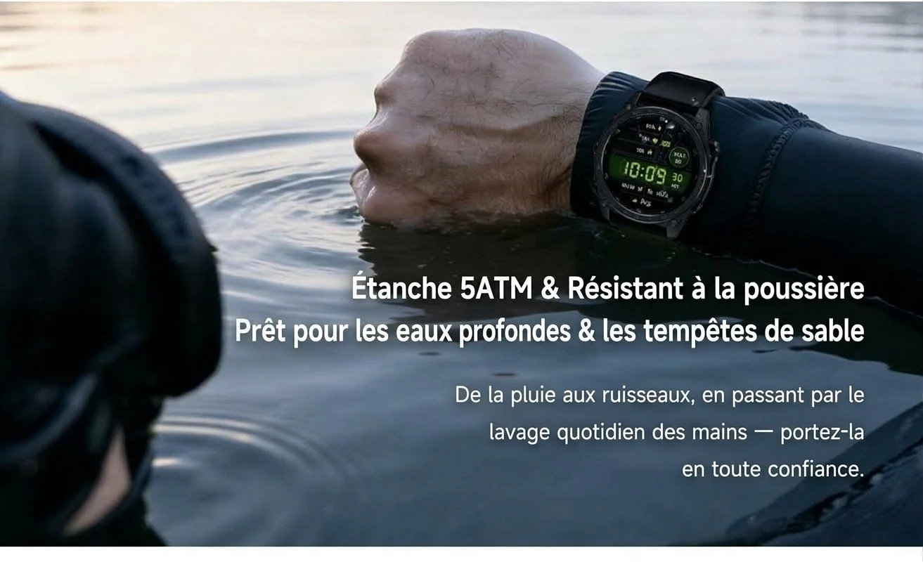 Montre connectée robuste T8PRO avec écran AMOLED rond et appels Bluetooth