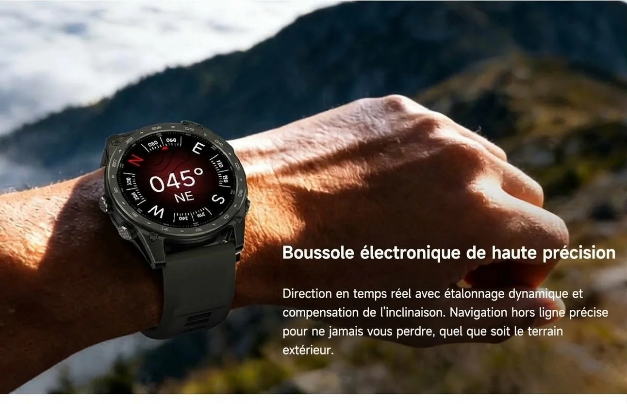 Montre connectée robuste T8PRO avec écran AMOLED rond et appels Bluetooth