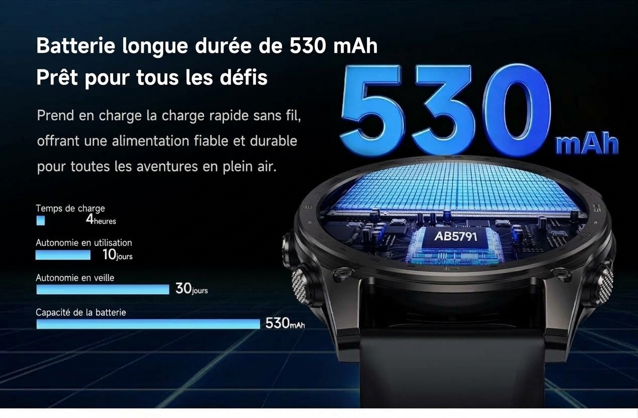 Montre connectée robuste T8PRO avec écran AMOLED rond et appels Bluetooth