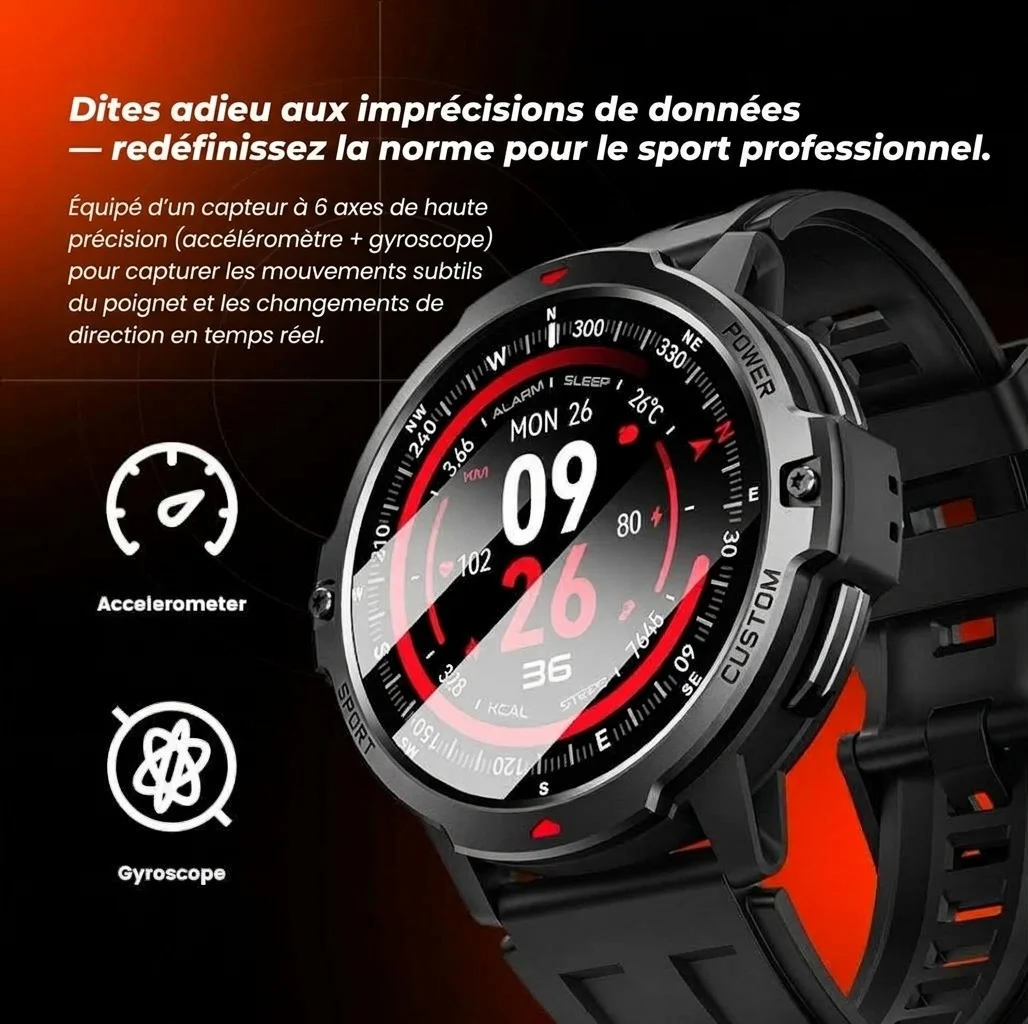 Montre connectée GPS robuste avec écran TFT rond et fonction d'appel Bluetooth