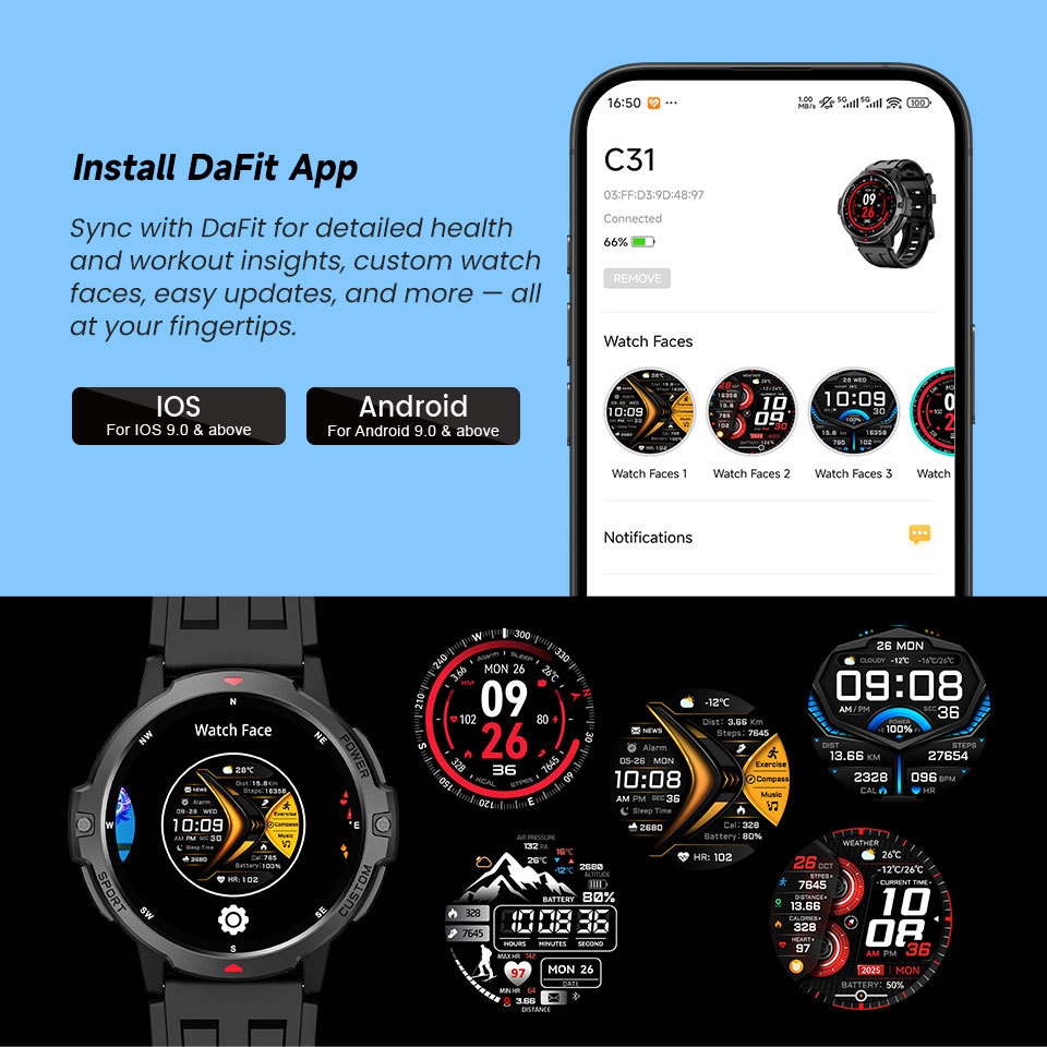 Rugged GPS Smart Watch with Round TFT Display & Bluetooth Calling