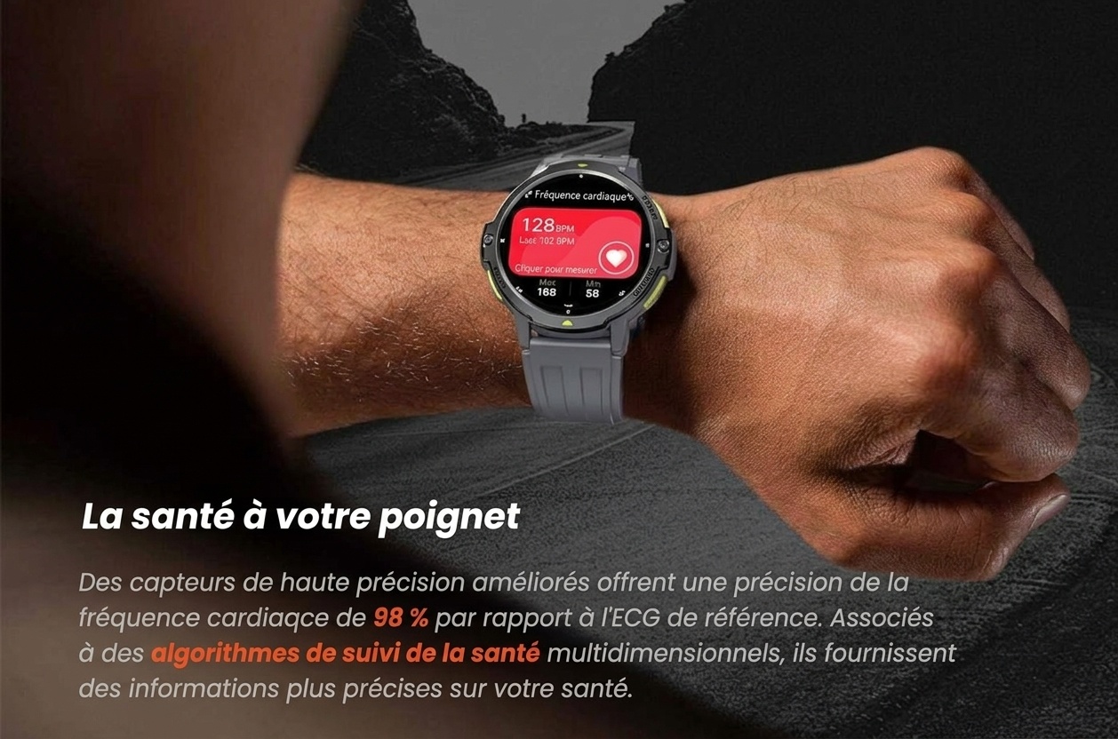Montre connectée GPS robuste avec écran TFT rond et fonction d'appel Bluetooth