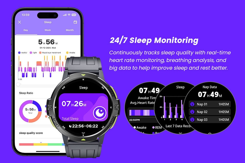 Rugged GPS Smart Watch with Round TFT Display & Bluetooth Calling