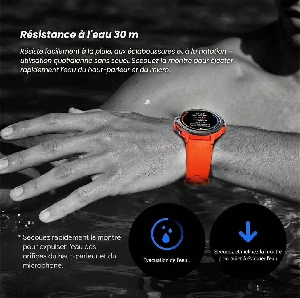 Montre connectée GPS robuste avec écran TFT rond et fonction d'appel Bluetooth