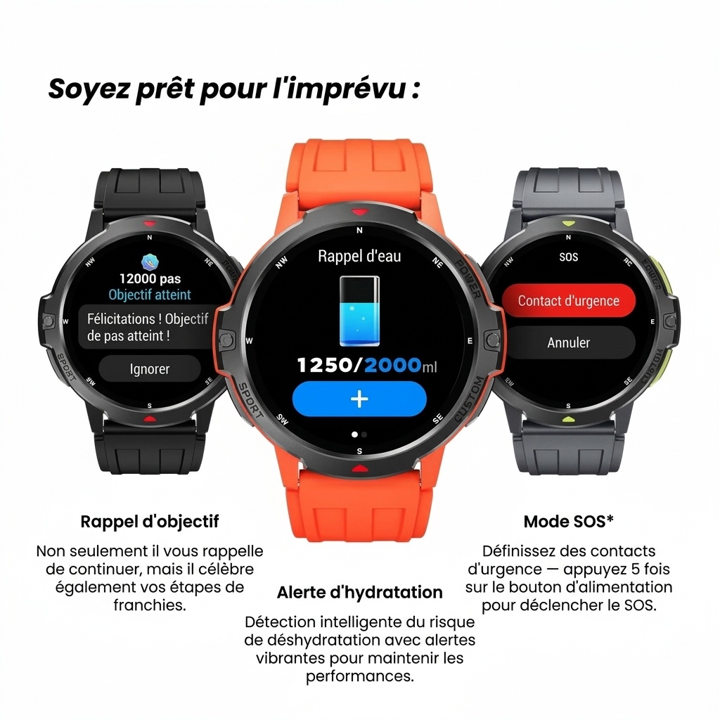 Montre connectée GPS robuste avec écran TFT rond et fonction d'appel Bluetooth