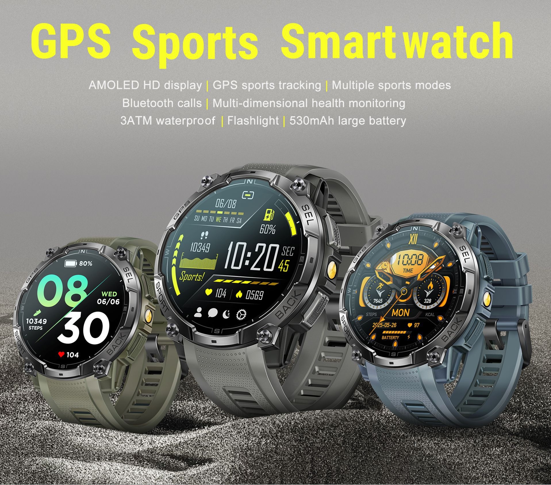 K78A GPS Sports Smart Watch with Round AMOLED Display, 3ATM & BT Call