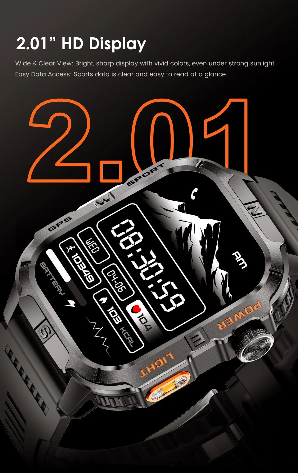 Rugged GPS Smart Watch with Square HD Display & Health Tracker