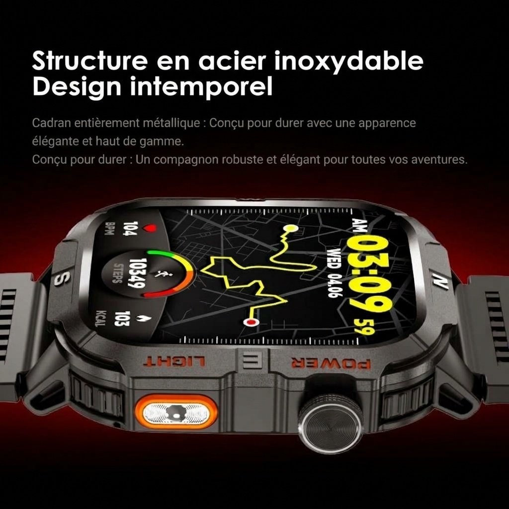 Montre connectée GPS robuste avec écran HD carré et suivi de santé