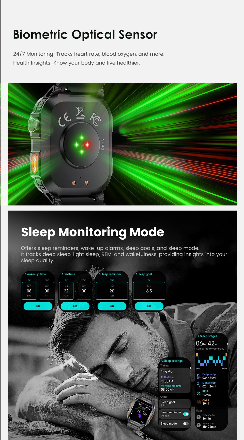 Rugged GPS Smart Watch with Square HD Display & Health Tracker