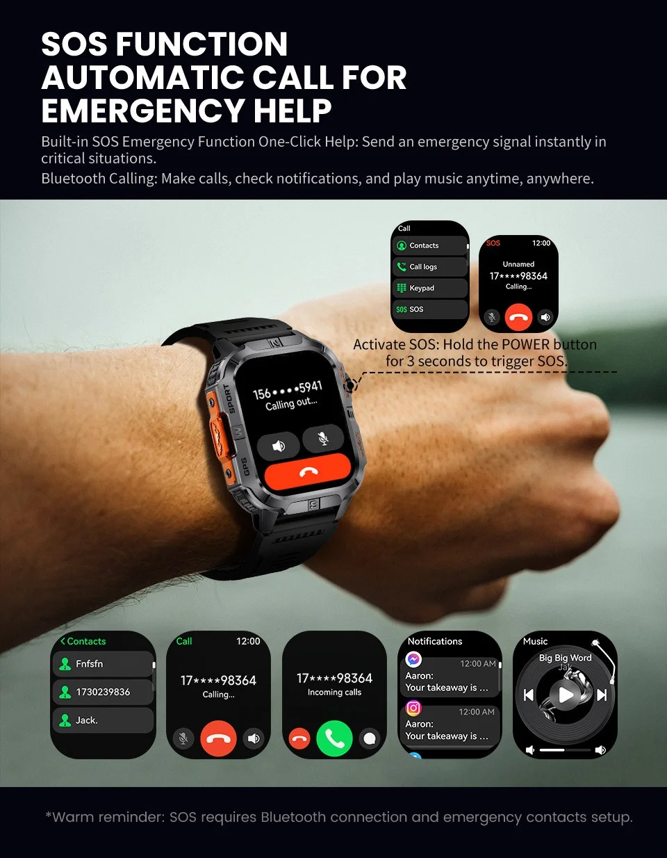 Rugged GPS Smart Watch with Square HD Display & Health Tracker
