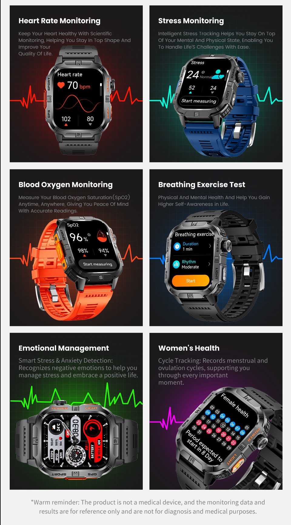 Rugged GPS Smart Watch with Square HD Display & Health Tracker