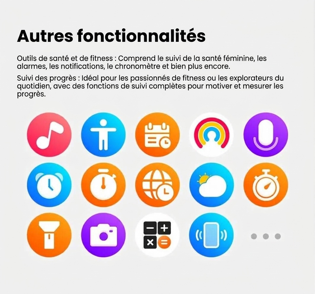 Montre connectée GPS robuste avec écran HD carré et suivi de santé