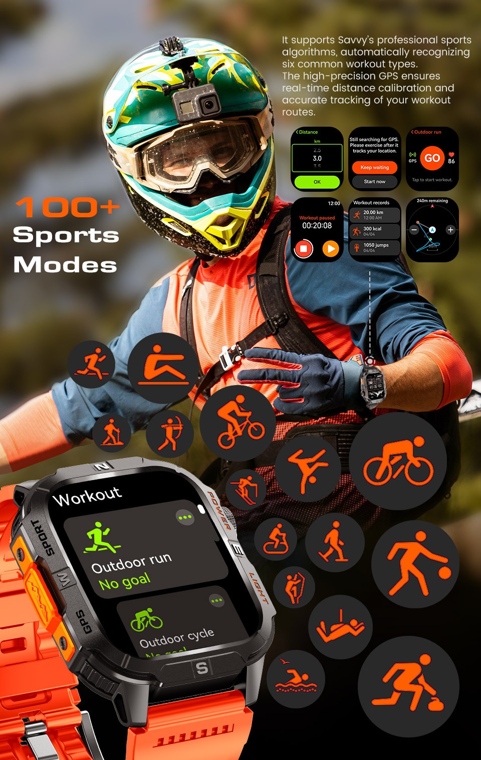 Rugged GPS Smart Watch with Square HD Display & Health Tracker