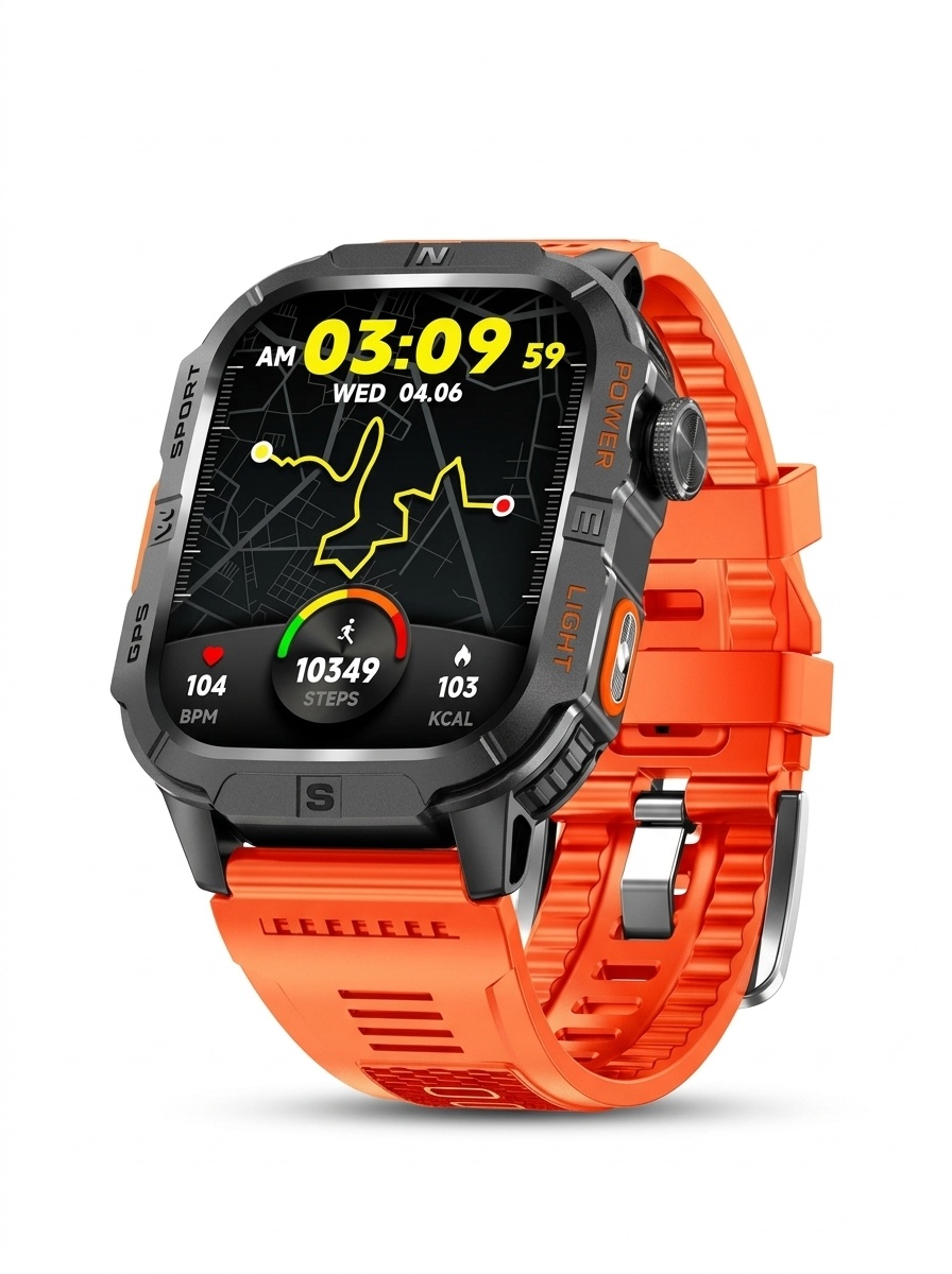 Rugged GPS Smart Watch with Square HD Display & Health Tracker