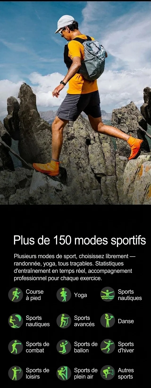 Montre connectée AMOLED avec écran rond, appels Bluetooth et suivi d'activité physique