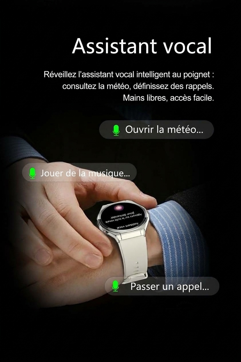 Montre connectée AMOLED avec écran rond, appels Bluetooth et suivi d'activité physique