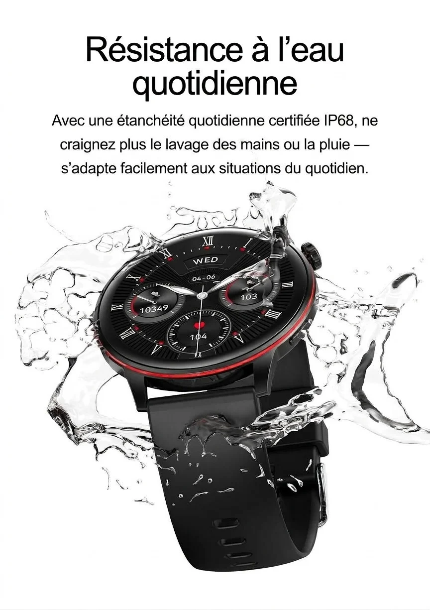Montre connectée avec écran rond AMOLED HD et appels Bluetooth