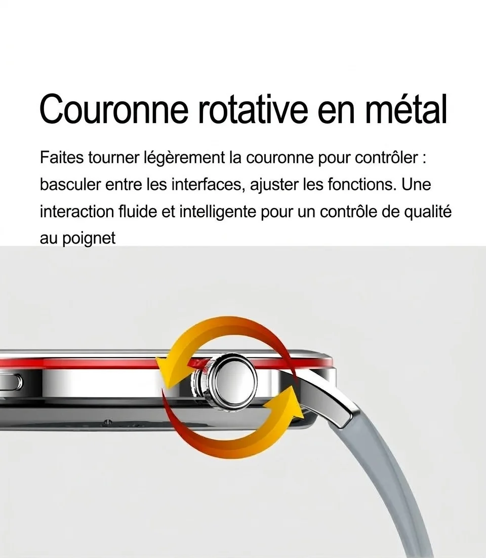 Montre connectée avec écran rond AMOLED HD et appels Bluetooth