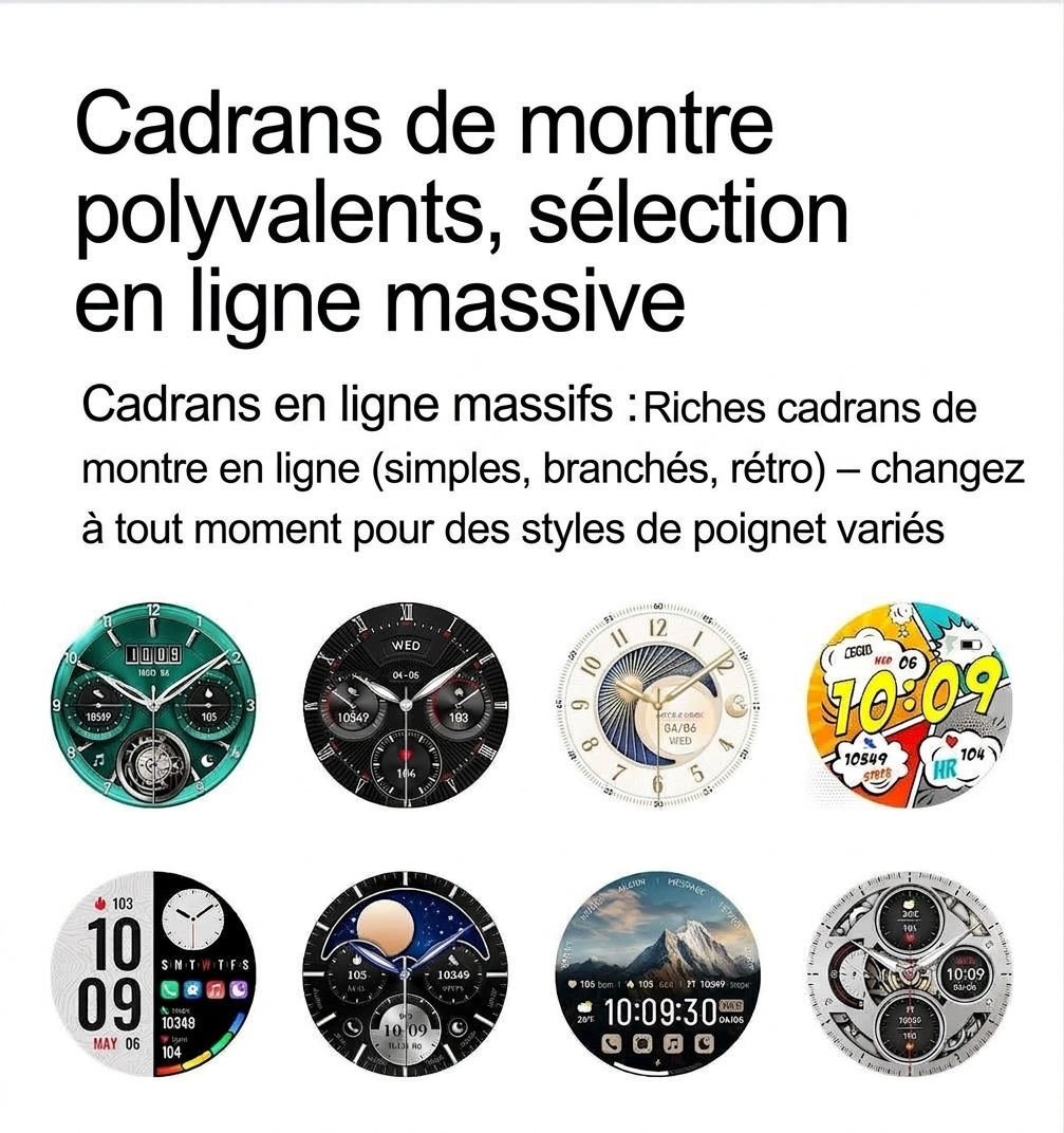 Montre connectée avec écran rond AMOLED HD et appels Bluetooth