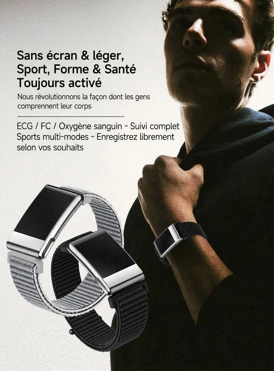Bracelet connecté sans écran pour le suivi de santé avec ECG, fréquence cardiaque et SpO2
