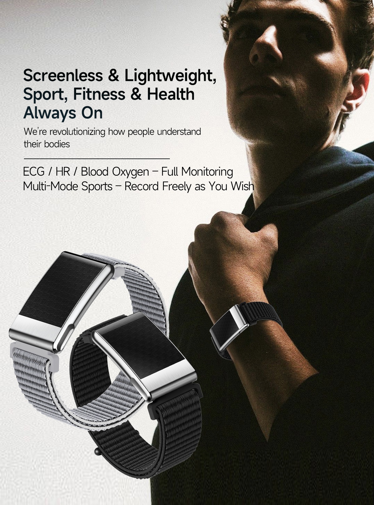 Screenless Smart Health Tracker Band with ECG, Heart Rate & SpO2