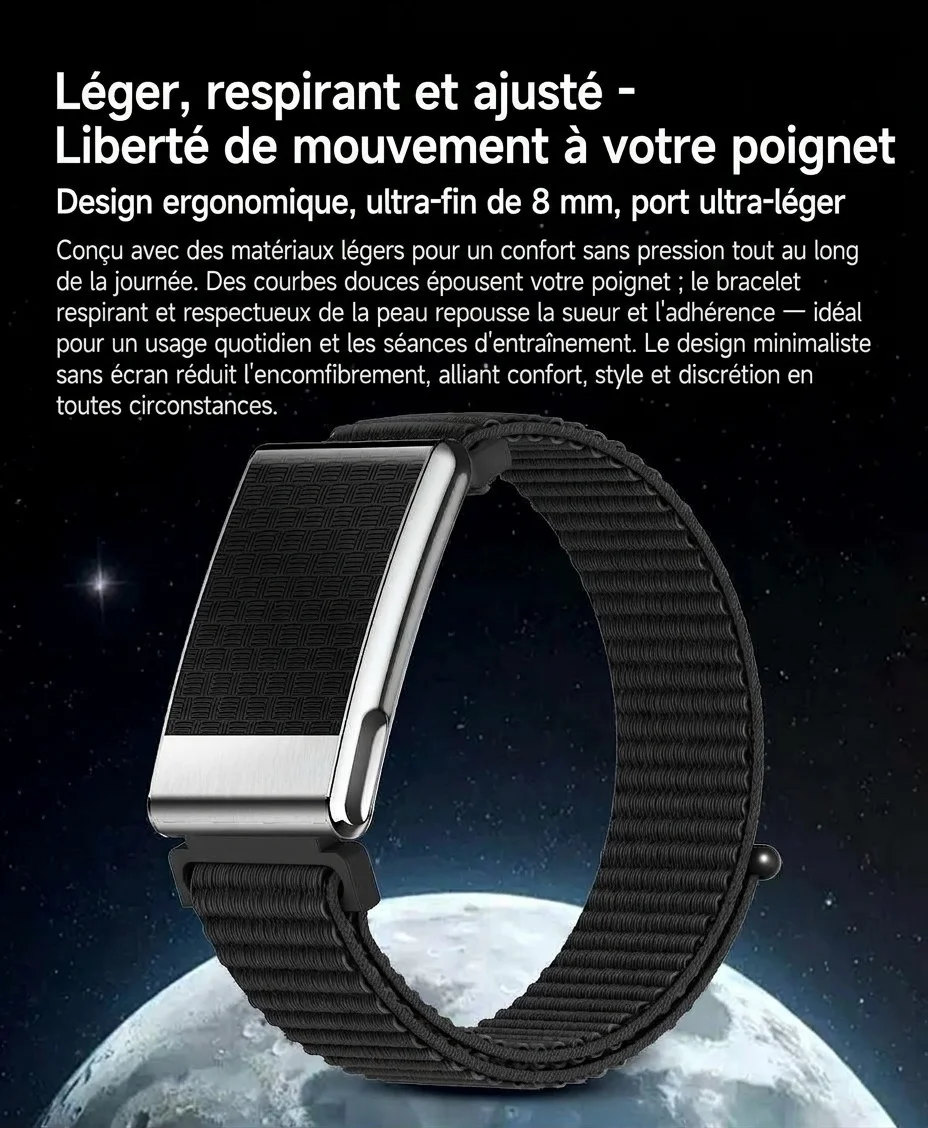Bracelet connecté sans écran pour le suivi de santé avec ECG, fréquence cardiaque et SpO2