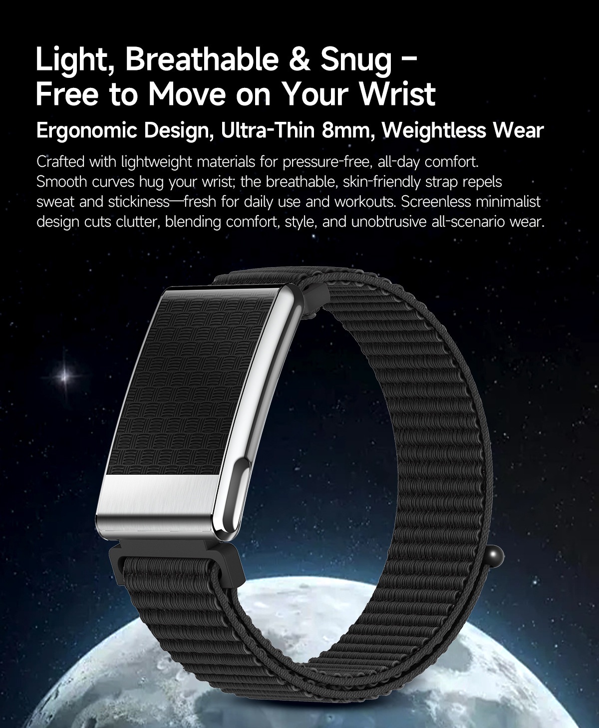 Screenless Smart Health Tracker Band with ECG, Heart Rate & SpO2