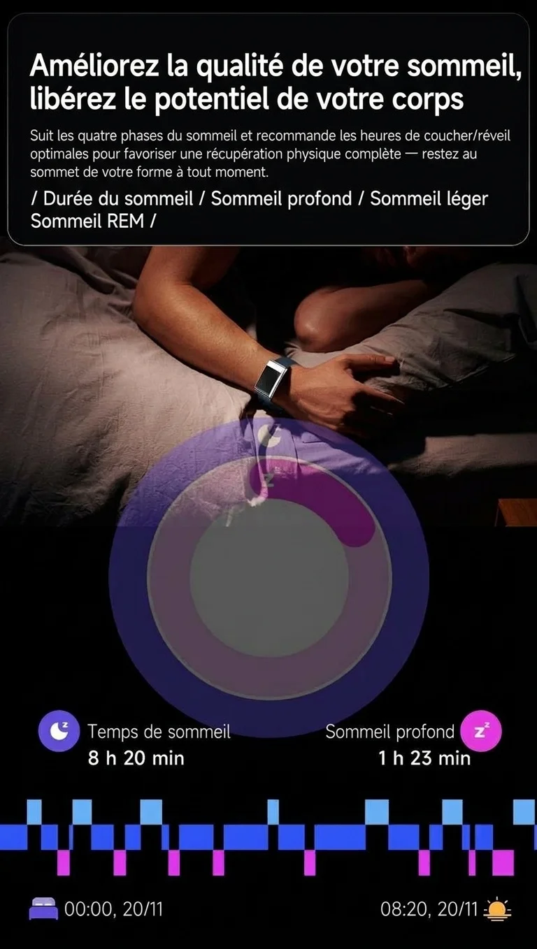 Bracelet connecté sans écran pour le suivi de santé avec ECG, fréquence cardiaque et SpO2