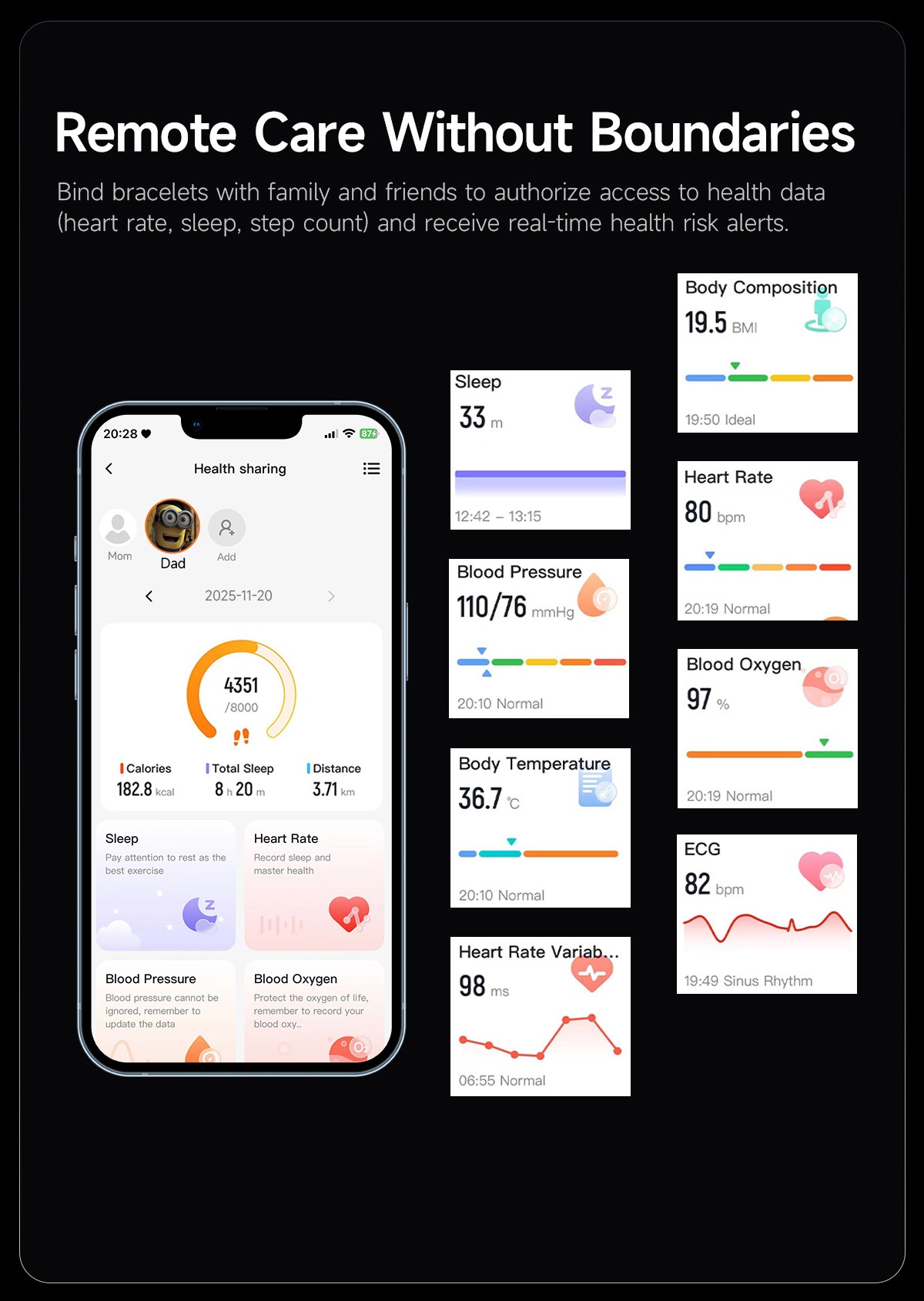 Screenless Smart Health Tracker Band with ECG, Heart Rate & SpO2