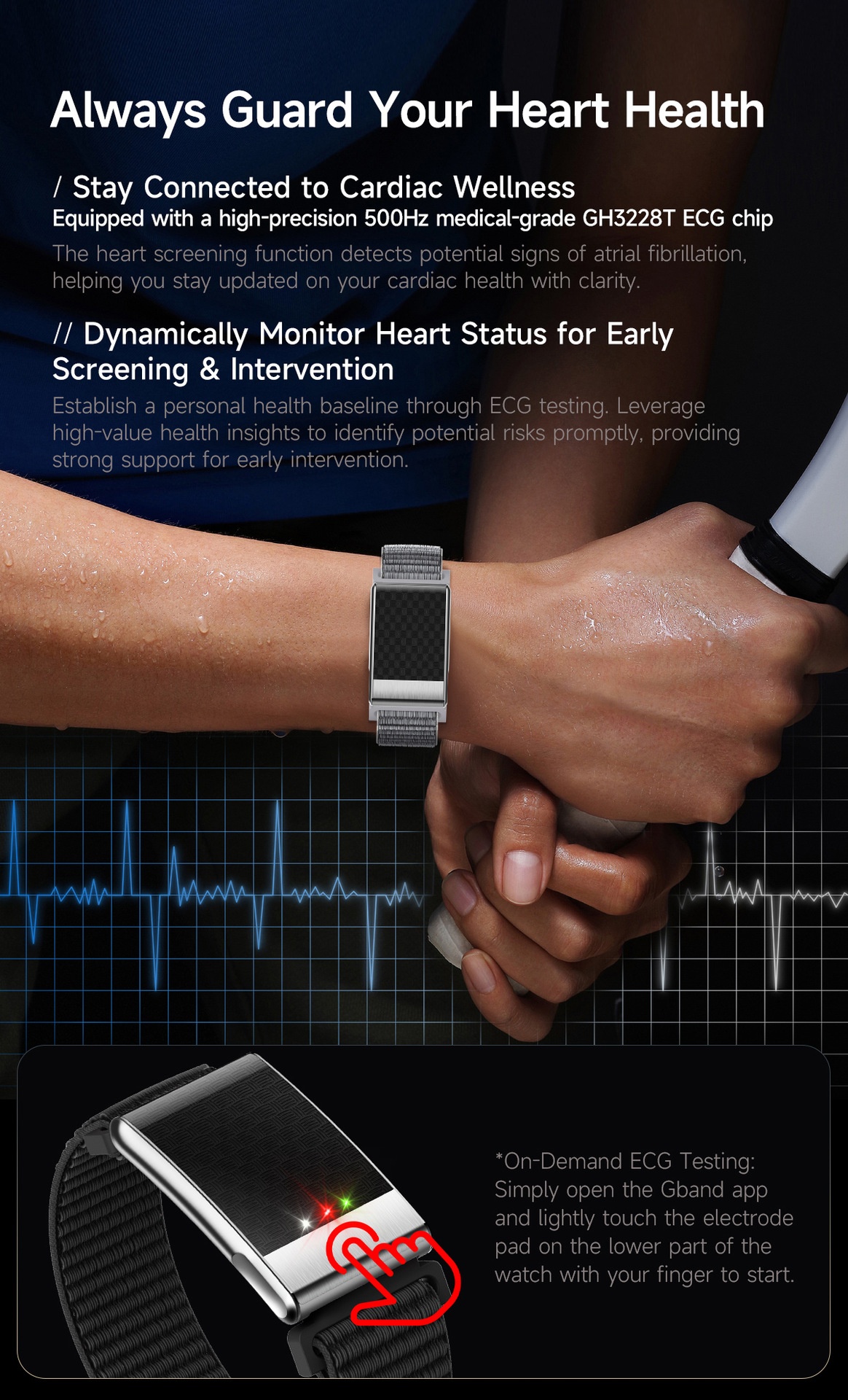 Screenless Smart Health Tracker Band with ECG, Heart Rate & SpO2