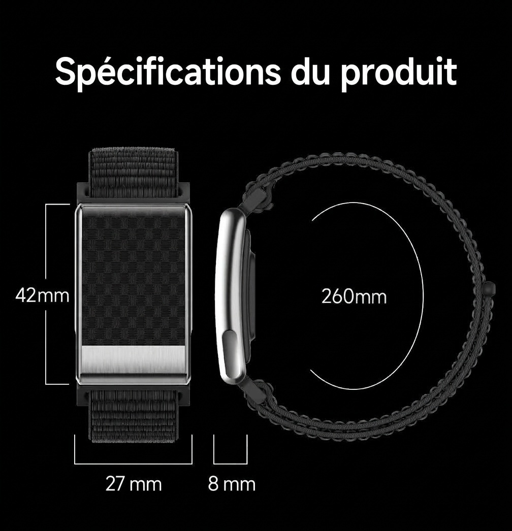 Bracelet connecté sans écran pour le suivi de santé avec ECG, fréquence cardiaque et SpO2