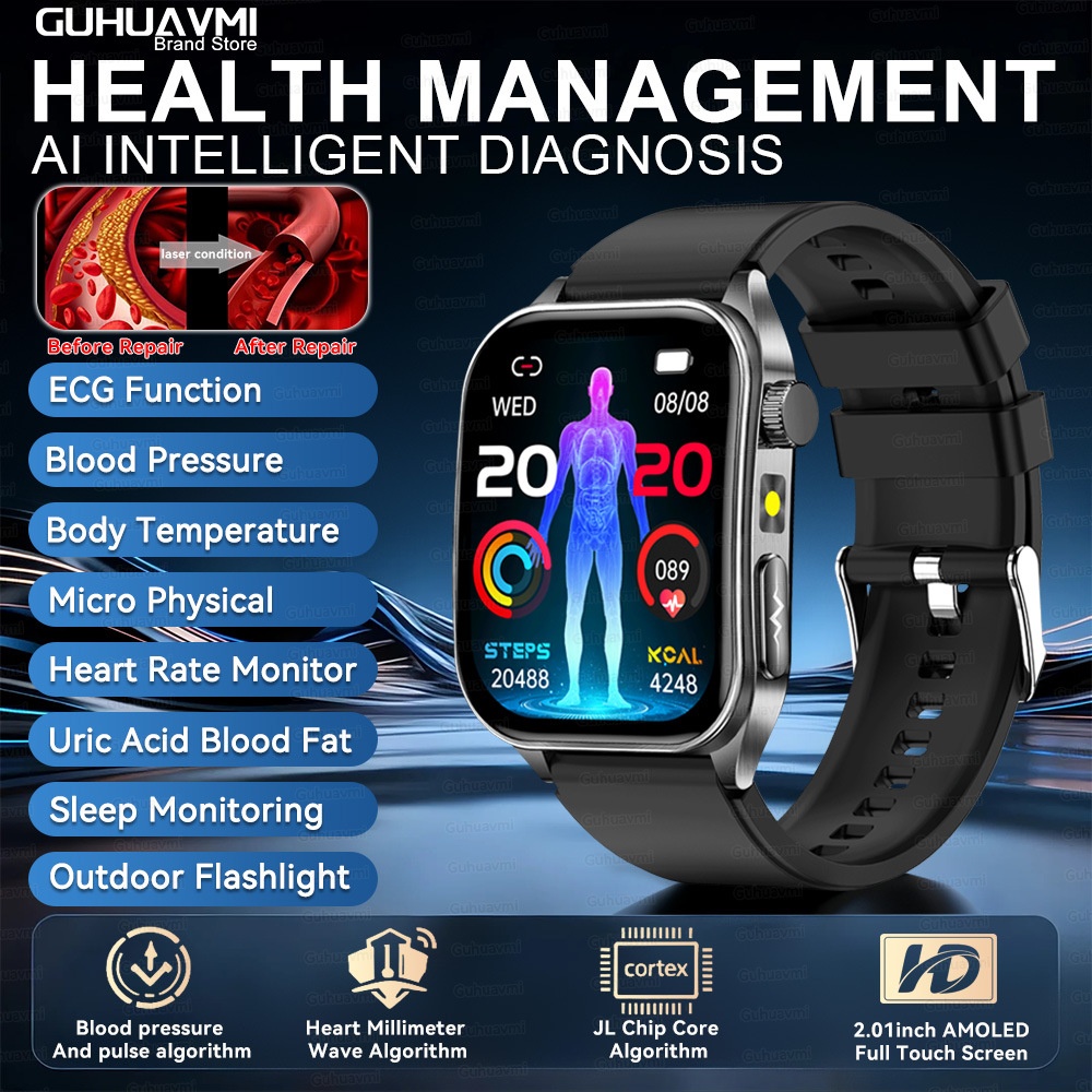 Smart Health Watch with Square AMOLED Display, ECG & Laser Therapy