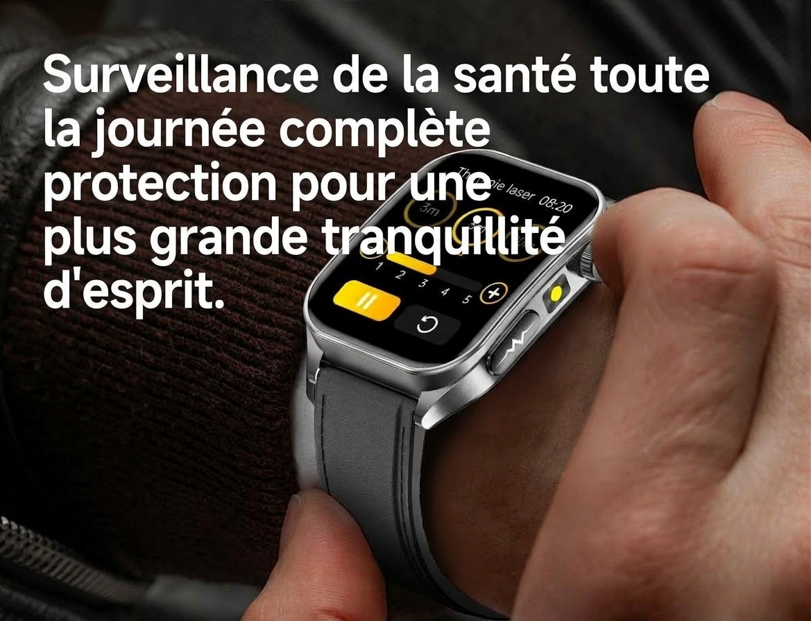 Montre connectée de santé avec écran AMOLED carré, ECG et thérapie laser