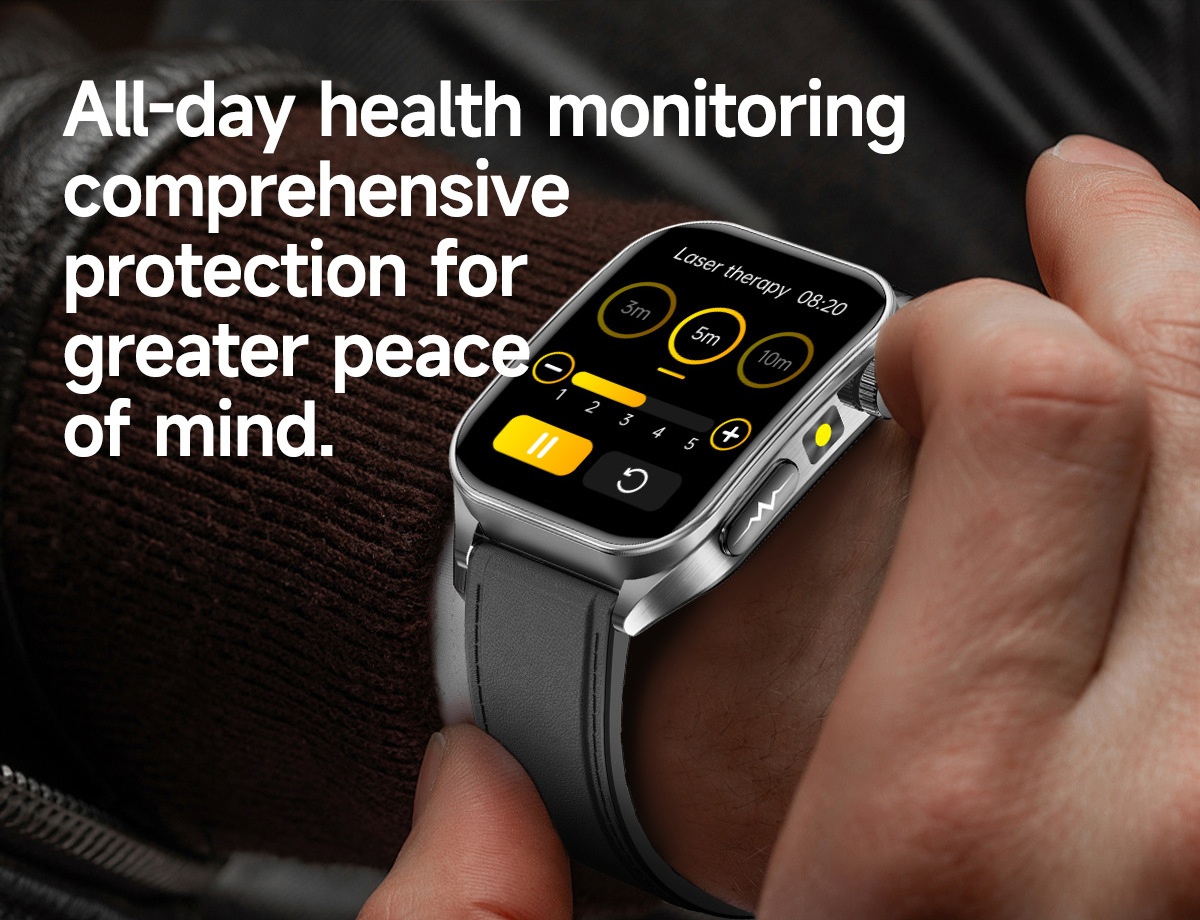Smart Health Watch with Square AMOLED Display, ECG & Laser Therapy