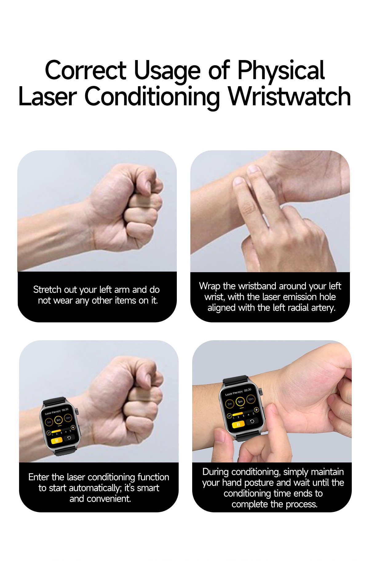 Smart Health Watch with Square AMOLED Display, ECG & Laser Therapy